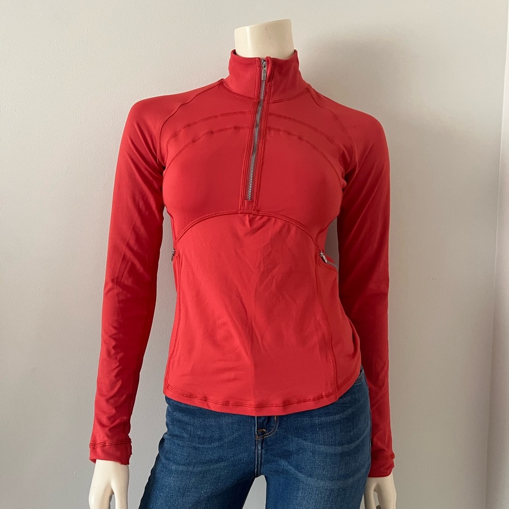 Lululemon Red Orange Front of the Pack 1/2 Zip Active Jacket